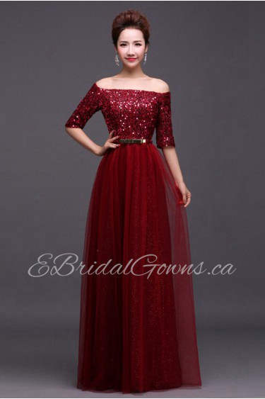 A-line Off-the-shoulder Floor-length Prom / Evening Dress with Beading