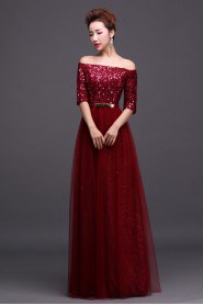 A-line Off-the-shoulder Floor-length Prom / Evening Dress with Beading