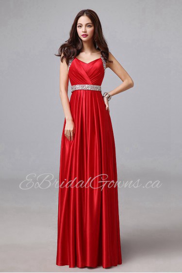 A-line Straps Floor-length Prom / Evening Dress with Crystal