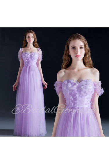 A-line Off-the-shoulder Floor-length Prom / Evening Dress with Flower(s)