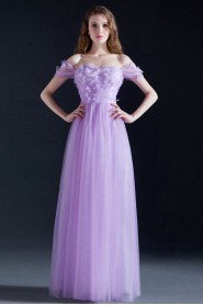 A-line Off-the-shoulder Floor-length Prom / Evening Dress with Flower(s)