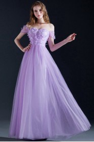 A-line Off-the-shoulder Floor-length Prom / Evening Dress with Flower(s)