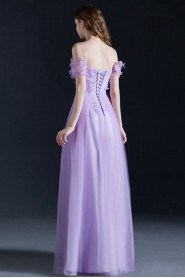 A-line Off-the-shoulder Floor-length Prom / Evening Dress with Flower(s)