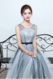 A-line Scoop Floor-length Prom / Evening Dress with Beading