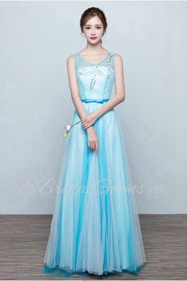 A-line Scoop Floor-length Prom / Evening Dress with Beading