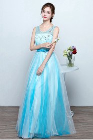 A-line Scoop Floor-length Prom / Evening Dress with Beading