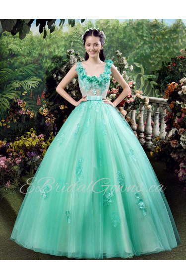 Ball Gown V-neck Prom / Evening Dress with Flower(s)