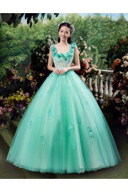 Ball Gown V-neck Prom / Evening Dress with Flower(s)