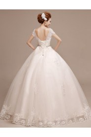 Ball Gown V-neck Cap Sleeve Wedding Dress with Crystal