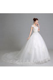 Ball Gown V-neck Cap Sleeve Wedding Dress with Crystal