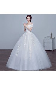 Ball Gown Off-the-shoulder Short Sleeve Wedding Dress with Crystal