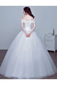 Ball Gown Off-the-shoulder Short Sleeve Wedding Dress with Crystal