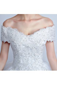 Ball Gown Off-the-shoulder Short Sleeve Wedding Dress with Crystal