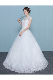 Ball Gown Jewel Cap Sleeve Wedding Dress with Flower(s)