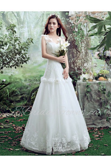 A-line V-neck Sleeveless Wedding Dress with Flower(s)