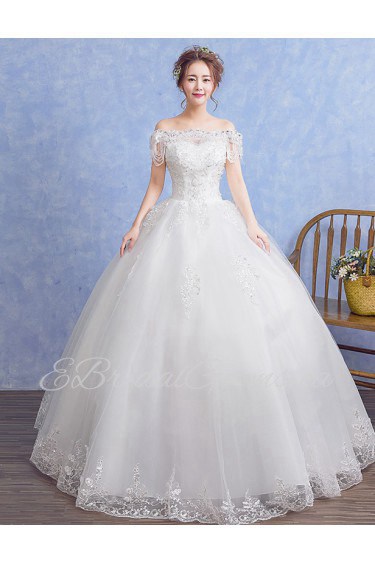 Ball Gown Off-the-shoulder Short Sleeve Wedding Dress with Crystal