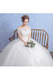 Ball Gown Off-the-shoulder Short Sleeve Wedding Dress with Crystal