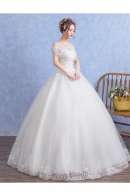 Ball Gown Off-the-shoulder Short Sleeve Wedding Dress with Crystal