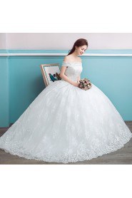 Ball Gown Off-the-shoulder Wedding Dress with Flower(s)