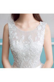 A-line Scoop Sleeveless Wedding Dress with Flower(s)