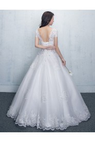 Ball Gown V-neck Short Sleeve Wedding Dress with Flower(s)