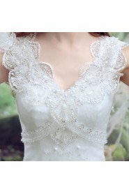 Trumpet / Mermaid V-neck Cap Sleeve Wedding Dress with Crystal