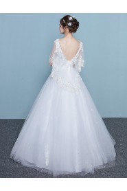 Ball Gown Scoop Half Sleeve Wedding Dress with Crystal