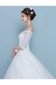 A-line Off-the-shoulder Half Sleeve Wedding Dress with Flower(s)