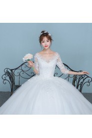 Ball Gown Scoop Half Sleeve Wedding Dress with Flower(s)