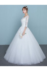 Ball Gown Scoop Half Sleeve Wedding Dress with Flower(s)