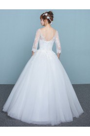 Ball Gown Scoop Half Sleeve Wedding Dress with Flower(s)