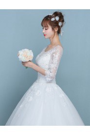 Ball Gown Scoop Half Sleeve Wedding Dress with Flower(s)