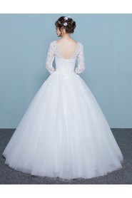 Ball Gown V-neck 3/4 Length Sleeve Wedding Dress with Flower(s)