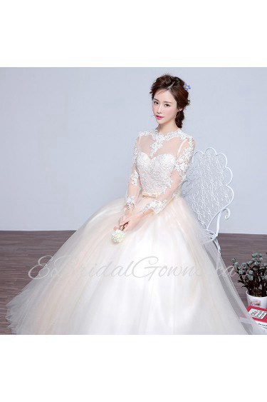 Ball Gown Jewel Long Sleeve Wedding Dress with Flower(s)