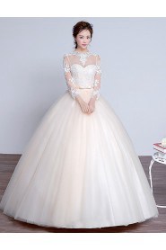 Ball Gown Jewel Long Sleeve Wedding Dress with Flower(s)