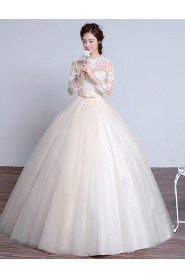 Ball Gown Jewel Long Sleeve Wedding Dress with Flower(s)