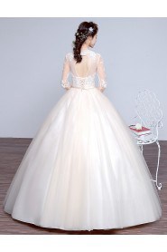 Ball Gown Jewel Long Sleeve Wedding Dress with Flower(s)