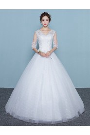 Ball Gown V-neck Half Sleeve Wedding Dress with Flower(s)