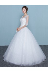 Ball Gown V-neck Half Sleeve Wedding Dress with Flower(s)