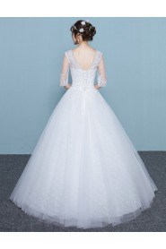 Ball Gown V-neck Half Sleeve Wedding Dress with Flower(s)