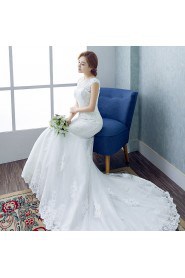 Trumpet / Mermaid Jewel Cap Sleeve Wedding Dress with Flower(s)