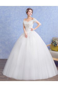 Ball Gown Off-the-shoulder Wedding Dress with Pearl