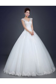 Ball Gown V-neck Cap Sleeve Wedding Dress with Embroidery