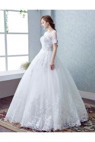 Ball Gown Scoop Short Sleeve Wedding Dress with Flower(s)