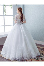 Ball Gown Scoop Short Sleeve Wedding Dress with Flower(s)