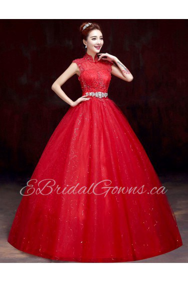 Ball Gown High Neck Sleeveless Wedding Dress with Crystal