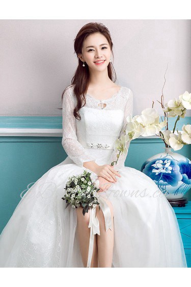 Ball Gown Scoop Long Sleeve Wedding Dress with Flower(s)