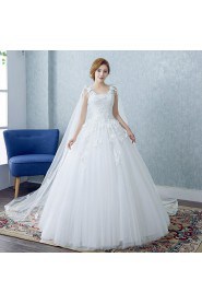 Ball Gown V-neck Sleeveless Wedding Dress with Flower(s)