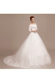 Ball Gown Off-the-shoulder 3/4 Length Sleeve Wedding Dress