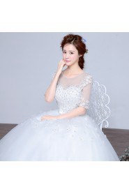 Ball Gown Scoop Half Sleeve Wedding Dress with Flower(s)